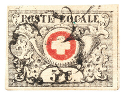 Relativ selten: schwarze Rosette Nr. 3 auf vollrandiger Marke mit ...