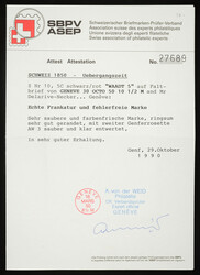 Local letter dated Oct. 30, 1950, with red rosette No. 3 from Geneva. ...