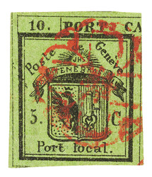 Left half of the double Geneva with red rosette No. 2. Full margin, ...