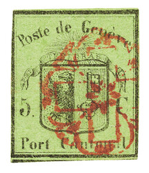 Red rosette No. 2 on a stamp with a short to full margin, not ...