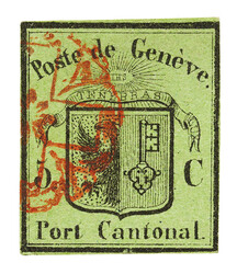 Red rosette No. 2 on a stamp with a full to mostly green margin on ...