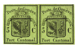 Unused; horizontal pair of light green Geneva Eagles. One of the ...