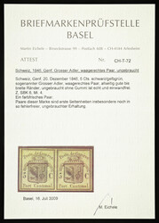 Unused; horizontal pair of light green Geneva Eagles. One of the ...