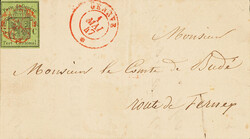 Local letter dated 01.05.47, with red rosette No. 2 from Geneva. ...