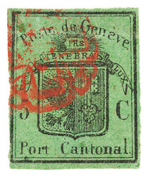 Red Rosette No. 4 on stamp with short to full margins with barely ...