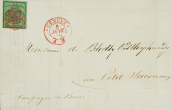 Letter dated 08.01.49 with a beautiful red rosette No. 4 from Geneva ...
