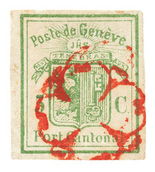 Geneva postal stationery cutout with red Geneva Rosette No. 3. Wide ...