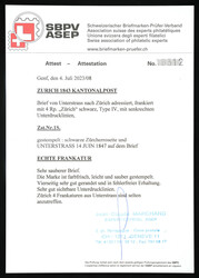 Sehr seltener Brief mit 1S, Type IV mit schwarzer Zürcher Rosette ...