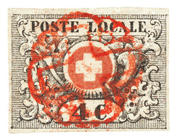 Centric red rosette No. 5 on a full-margined stamp. Small, almost ...
