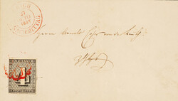 Waagrechte Unterdrucklinien, Type I mit roter Rosette auf Beleg von ...
