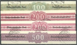 1948 100 S., 200 S. (2), 500 S. Verrechnungsmarken gestempelt 1948 ...