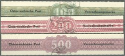1948 100 S., 200 S. (gez. 14 1/2), 500 S. Verrechnungsmarken ...