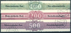 1948 100 S., 200 S. (gez. 14 1/2), und 500 S. Verrechnungsmarken, ...