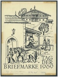 1969 Tag der Briefmarke 1969, 1 Klischee/ Entwurf (Tusche) für eine ...