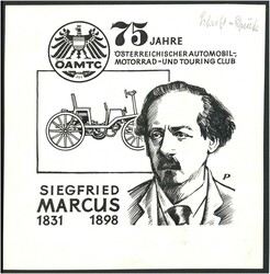 1971 75 Jahre "ÖAMTC", 1 Klischee/ Entwurf (Tusche) für eine ...