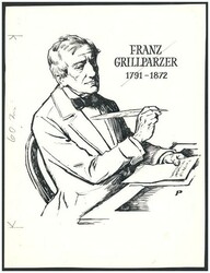 1972 100. Todestag v. Franz Grillparzer, 1 Klischee/ Entwurf (Tusche) ...