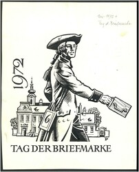 1972 Tag der Briefmarke 1972, 1 Klischee/ Entwurf (Tusche) für eine ...