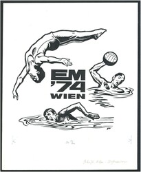 1974 XIII. EM im Schwimmen, Springen u. Wasserball, 1 Klischee/ ...