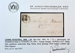 1858/80 3 Poststücke, u.a. 2 Soldi schwarzgrau auf ...