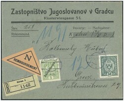 1919 GRAZ 1, Brückenstempel auf frankiertem Reko-Nachnahmekuvert, ...