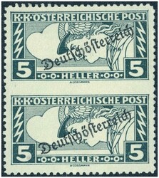 1919 Eilmarke 5 Heller, LZ 12 1/2, senkrechtes Paar, Mitte ungezähnt ...