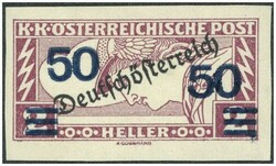 1921 (50 auf 2 Heller) Eilmarke "Merkurkopf" ungezähnt, Attest ...