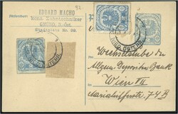 1922 28.4., Ganzsachen-Postkarte mit 2 Kr. Werteindruck im Muster der ...