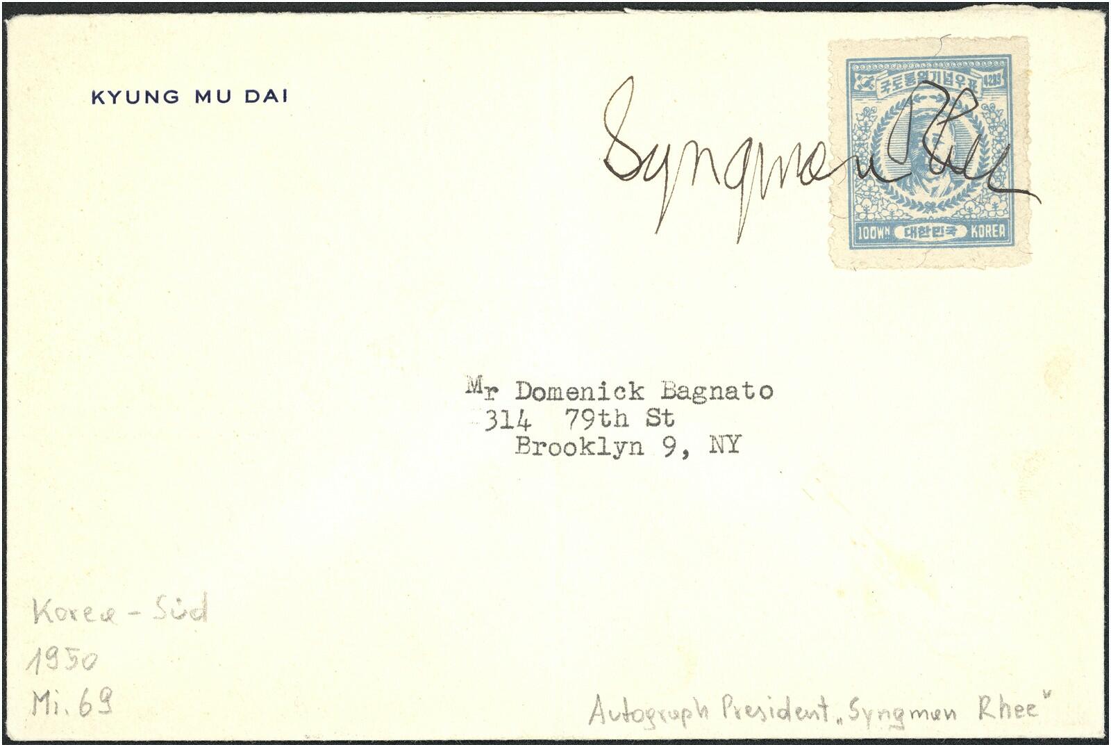 1950 Korea-Süd "Syngman Rhee" Autograph des Präsidenten ...
