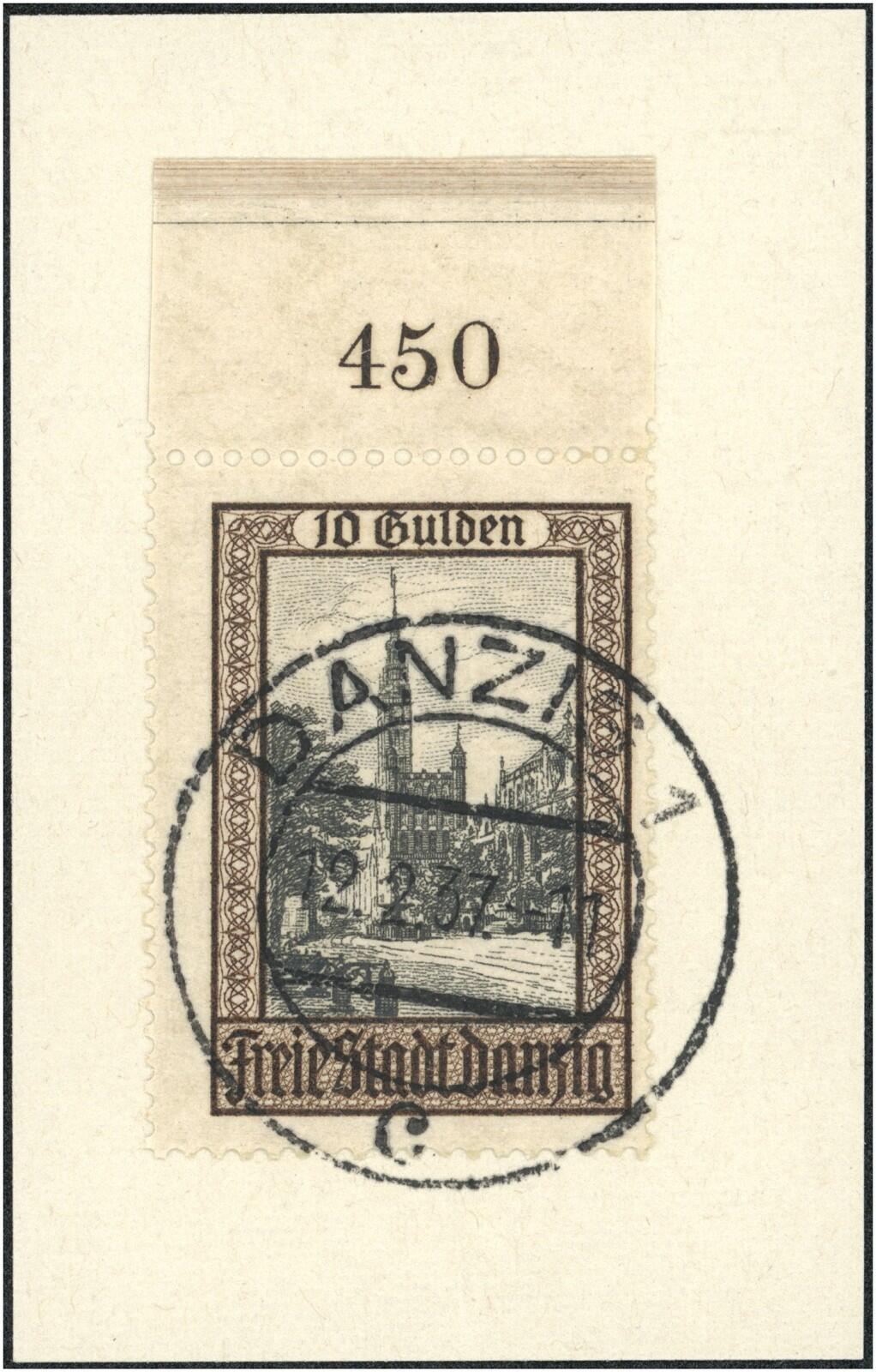 1924 Freimarke 10 G. dunkelsiena/grauschwarz vom Oberrand, frisches ...