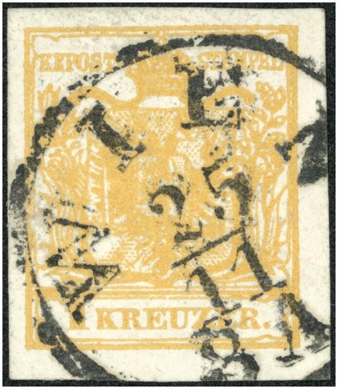 1 Kreuzer tiefdunkelorange Type Ib Hp, mit Plattenfehler Weißer ...