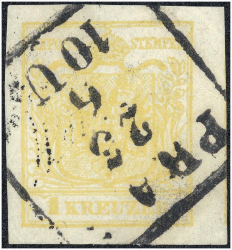 1 Kreuzer gelb Type III Mp, Unebenheiten im oberen Rand, aber rundum ...