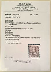 1908 Freimarke 20 H. braun Kartonpapier (0,10mm), laut Attest 1908 ...