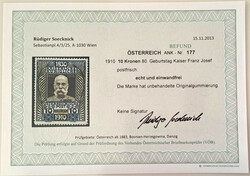 1910 Kaiser Geburtstag 10 Kronen, frisches P! 1910 Befund Soecknick  ...