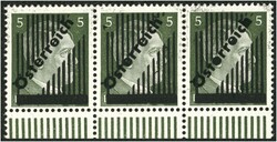 5 Pfg. "steile 5" dunkelmoosgrün Unterrand-Dreierstreifen mit 14 ...