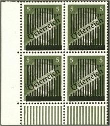 5 Pfg. moosgrün, linker unterer Eckrand-Viererblock, ...