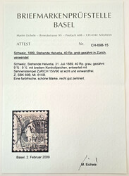 1889 Stehende Helvetia 40 Rp. grau Kz. 9 3/4 : 9 1/4, farbfrisches ...