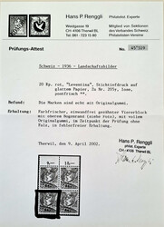 1936 Freimarke 1936 20 C. rot glatter Gummi Type I, Attest-Kopie 1936 ...