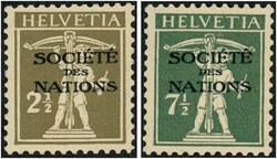1927/33 SOCIETE DES NATIONS Tellknabe 2 1/2 Rp. olivbraun und 7 1/2 ...