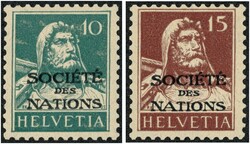 1927/28 SOCIETE DES NATIONS Tell mit Armbrust 10 Rp. bläulichgrün ...