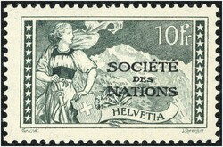 1928 SOCIETE DES NATIONS Freimarke 10 Fr. graugrün 1928 Katalog: Mi ...