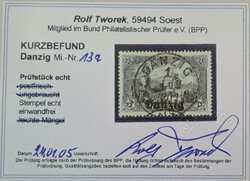 1920 Freimarke 3 M. violettschwarz mit kompl. OT-Stempel von Danzig, ...