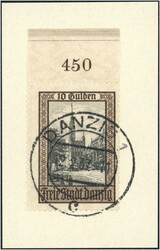 1924 Freimarke 10 G. dunkelsiena/grauschwarz vom Oberrand, frisches ...
