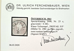 TRIFFAIL/5.5 Einkreisstempel auf Zeitungsmarke 1,05 Kr. dunkelgrau, ...