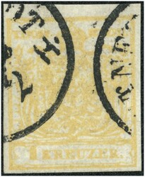1 Kreuzer orangeocker "Weiße flecken rund um den Adlerschwanz und ...