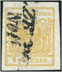 1 Kreuzer dunkelorange Type Ib Hp mit Teilstempel von Salzburg, voll- ...