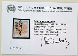 1 Kreuzer dunkelorange Type Ib Hp mit Teilstempel von Salzburg, voll- ...