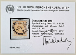 1 Kreuzer orangeocker Type III Hp mit kompl. "TRIESTE/30.9.", rundum ...