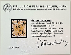 1 Kreuzer tiefkadmiumgelb Type III Hp, breitrandiges erlesenes P! ...