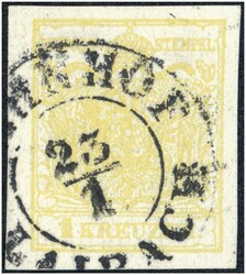 1 Kreuzer zitronengelb Type III Mp, breitrandiges P! Befund Dr. ...