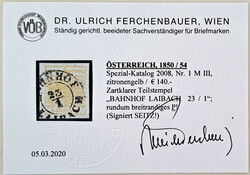 1 Kreuzer zitronengelb Type III Mp, breitrandiges P! Befund Dr. ...